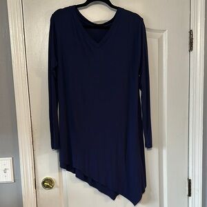Navy Blue V-Neck Asymmetrical Women's Top